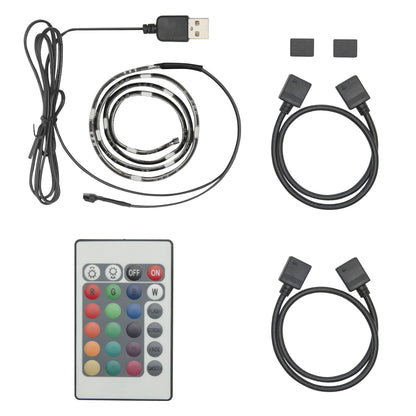 Ledsavers LED-strips til TV RGB 3-pakke, USB-drevet, fjernbetjening, stikledninger, selvklæbende bagside.