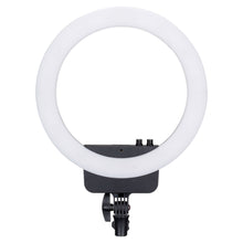 Nanlite Halo 16 LED ringlys, hvid cirkulær med sort monteringsbeslag og kontrolknapper.
