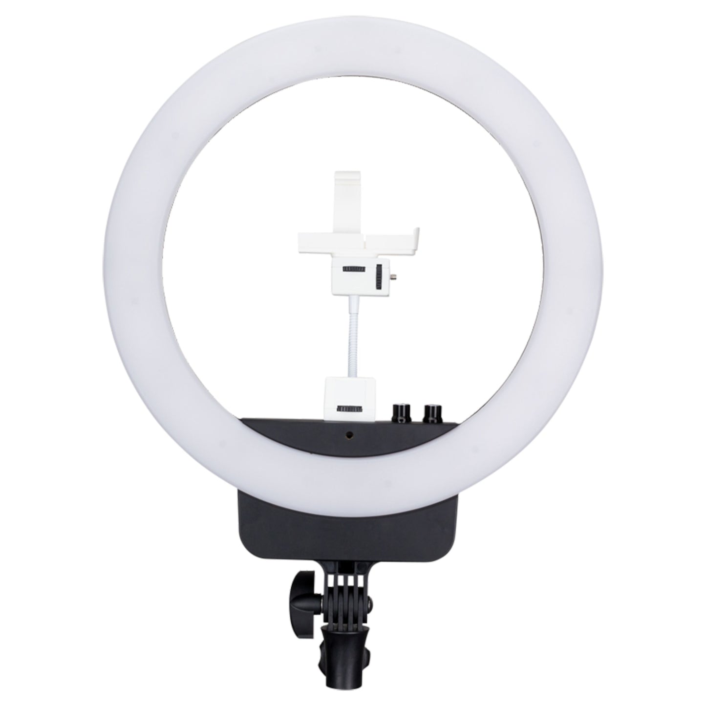 Nanlite Halo 16 LED-ringbelysning cirkulær med central mobilholder og sorterer justerbar klemme til montering.