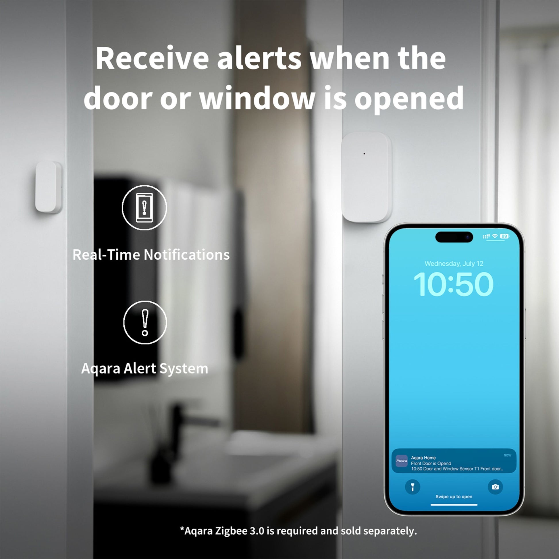 Aqara T1 magnetkontakt til vinduer og døre, hvid, til smart home-integration med notifikation om åbning.