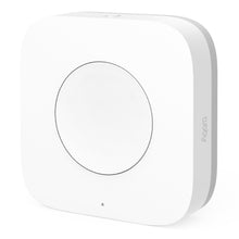 Aqara T1 Mini trådløs kontakt, hvid, firkantet med afrundede hjørner, rund knap og indikatorlys under knappen.