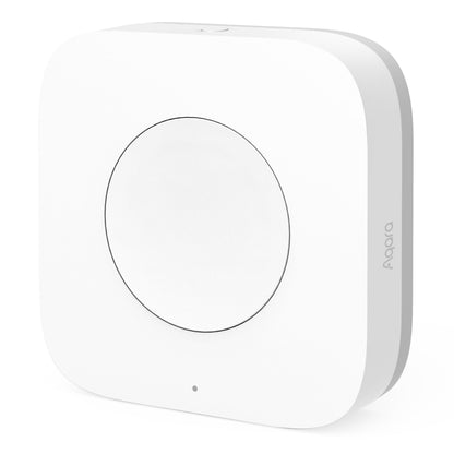 Aqara T1 Mini trådløs kontakt, hvid, firkantet med afrundede hjørner, rund knap og indikatorlys under knappen.