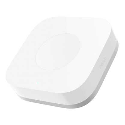 Aqara T1 Mini Trådløs Switch, hvid, kvadratisk med afrundede hjørner, cirkulært mønster, Aqara-logo og blå indikator.