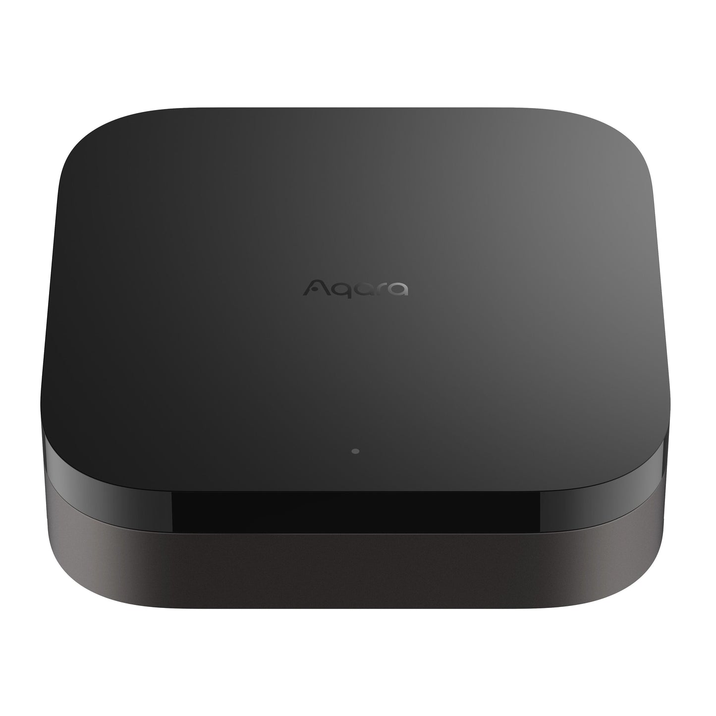 Aqara Hub M3 smart home controller i sort med afrundede kanter, Aqara-logo på toppen, LED-indikator, Zigbee Matter-understøttelse.
