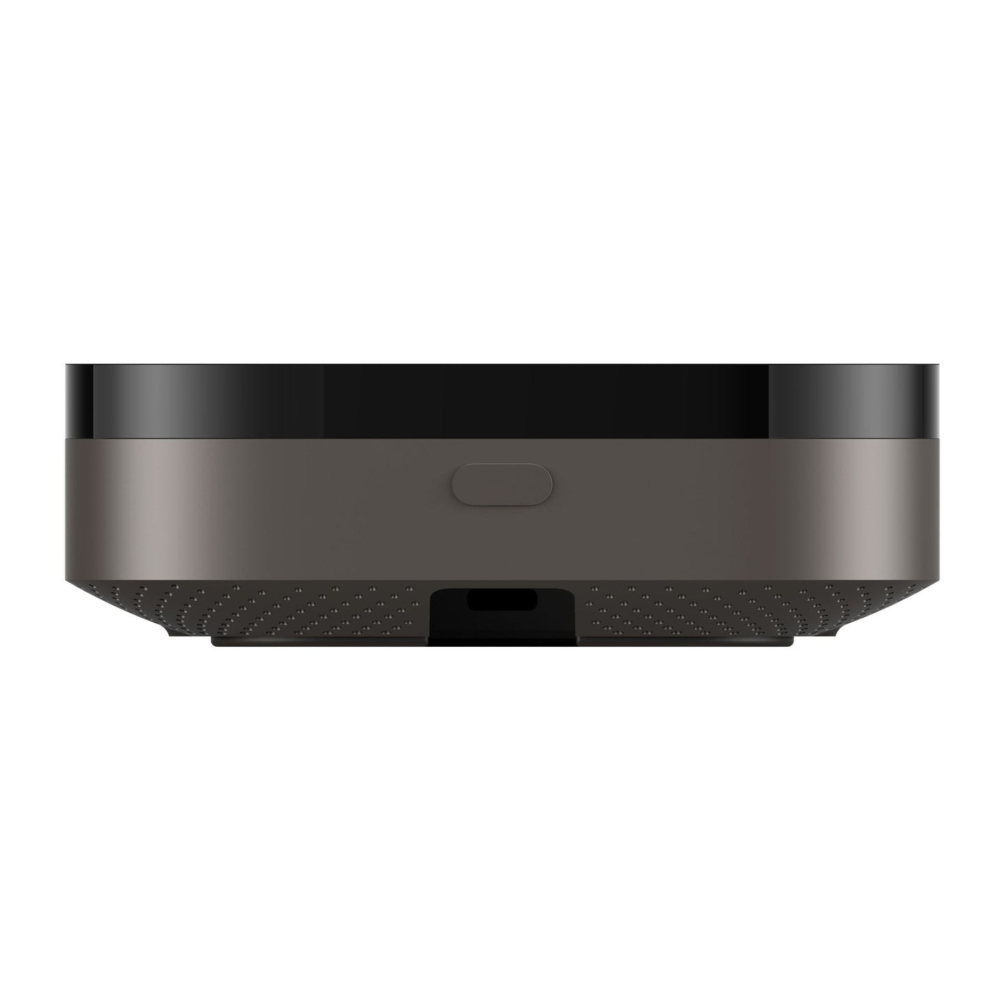 Aqara Hub M3 Smart Home Controller, rund sort/mørkegrå, knap og port nederst, Zigbee og Matter kompatibel.
