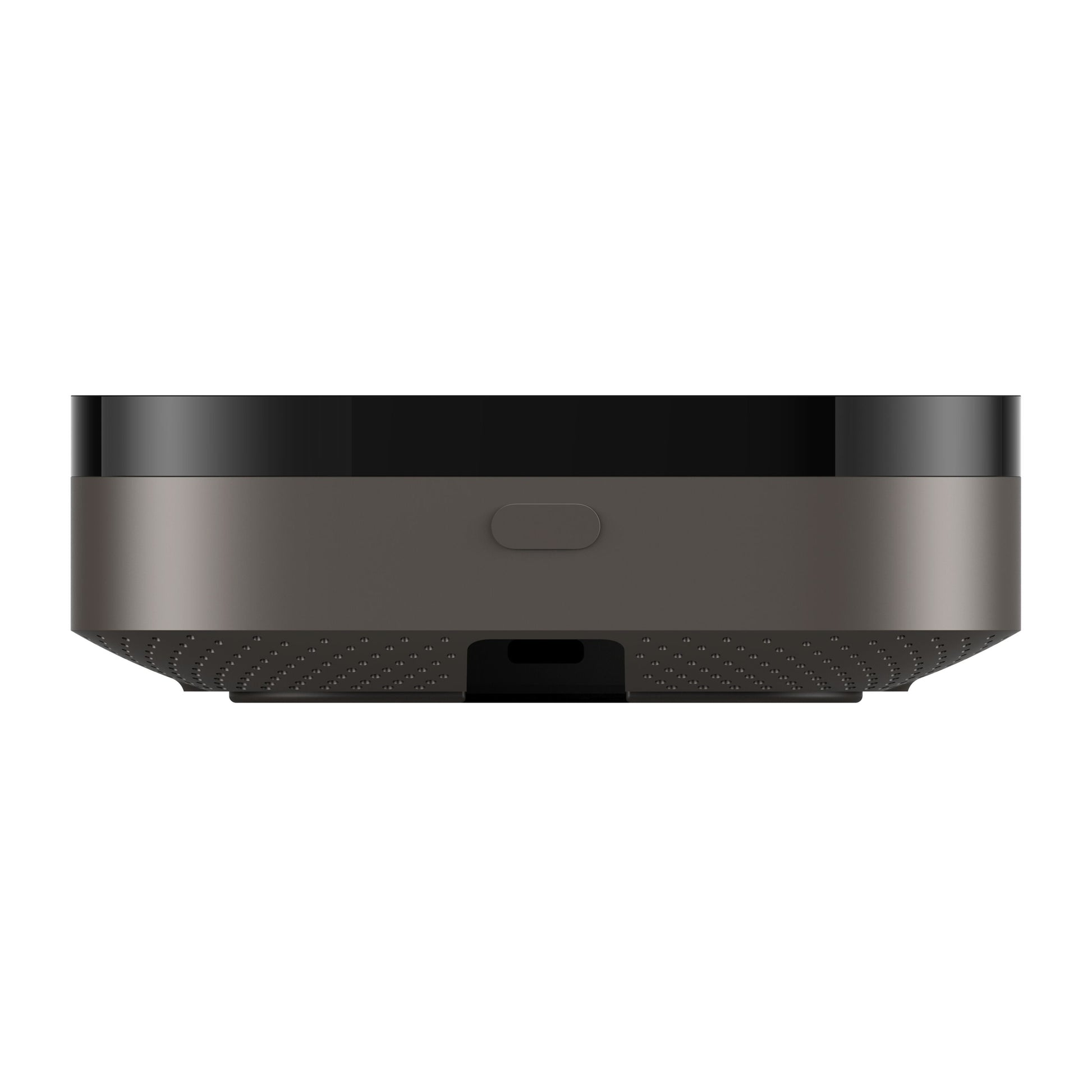 Aqara Hub M3 Smart Home Controller, rund sort/mørkegrå, knap og port nederst, Zigbee og Matter kompatibel.