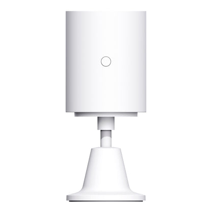 Aqara Bevægelses- og lyssensor AS5 hvid, cylindrisk sensor på justerbart stativ, frontvendt.