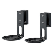 2-pak vægbeslag til Sonos Arc 100, sort, med runde, flade platforme og lodrette støtter til sikker montering.