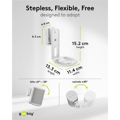 Sonos Era 100 højttalerbeslag 2-pak hvid måler 15,2x13,3x11,4cm tilt +0°/-18° swivel ±45° til vægmontering.