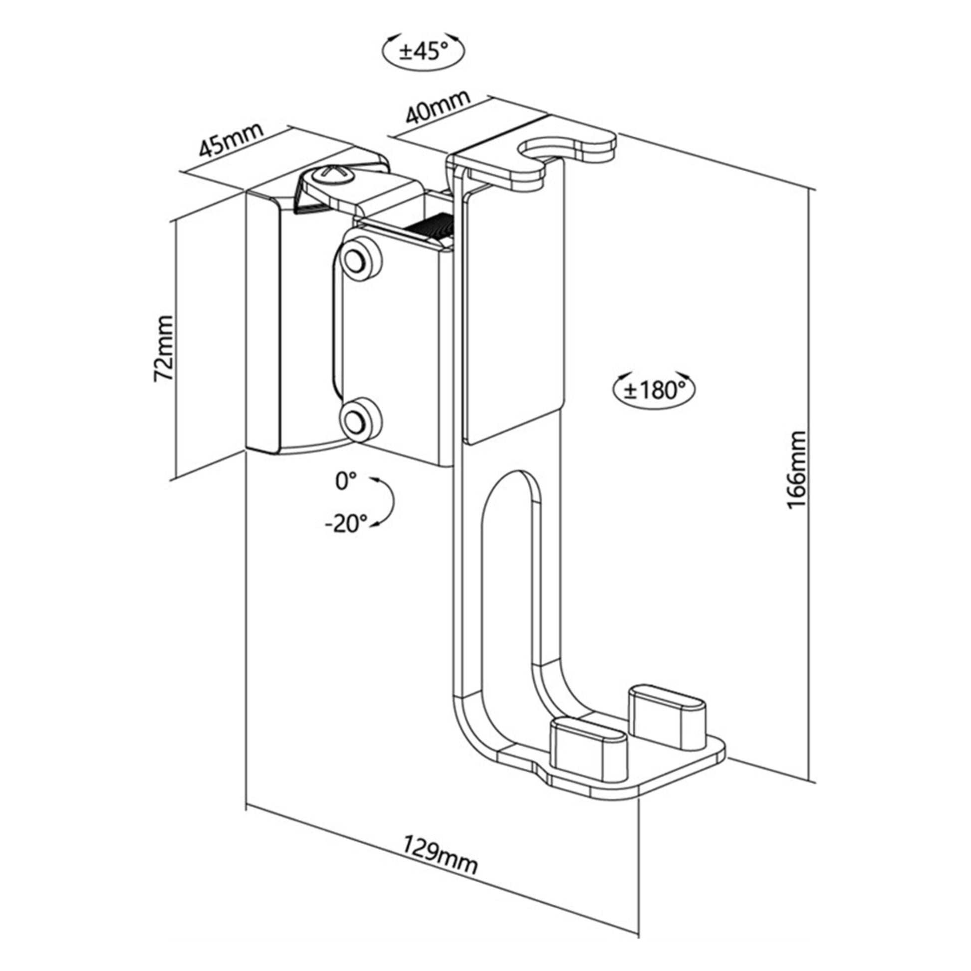Sonos One/One SL beslag 2-pak hvid, 166x45x129mm, rotation ±45°/±180°, hældning 0°/-20°, monteringsplade 72x45mm.