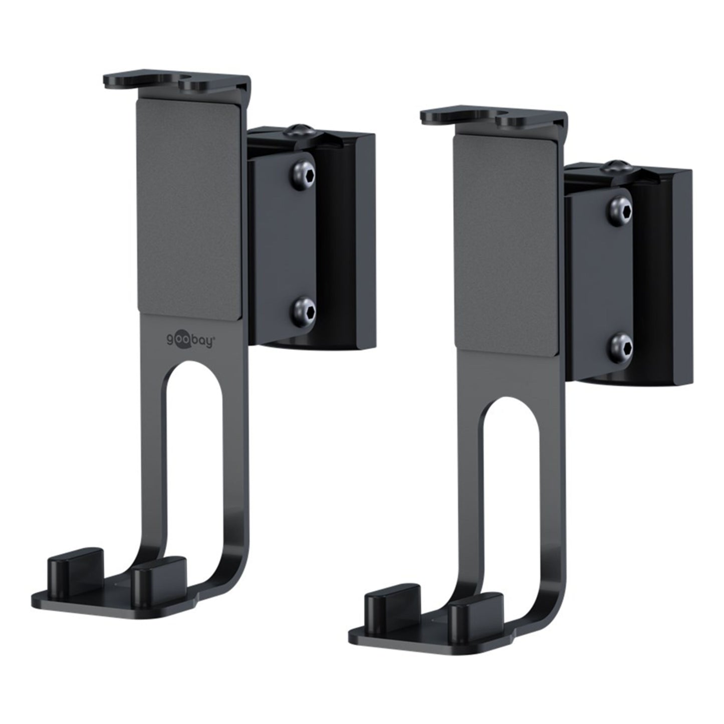 2-pak sort højttalerbeslag til Sonos One/One SL med justerbare arme og robust metaldesign til vægmontering.