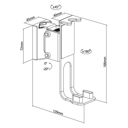2-pak højttalerbeslag til Sonos One/One SL sort, 166x129x45mm, base 40mm, justerbar vinkel ±45°, ±180°, tilt 0°/-20°.