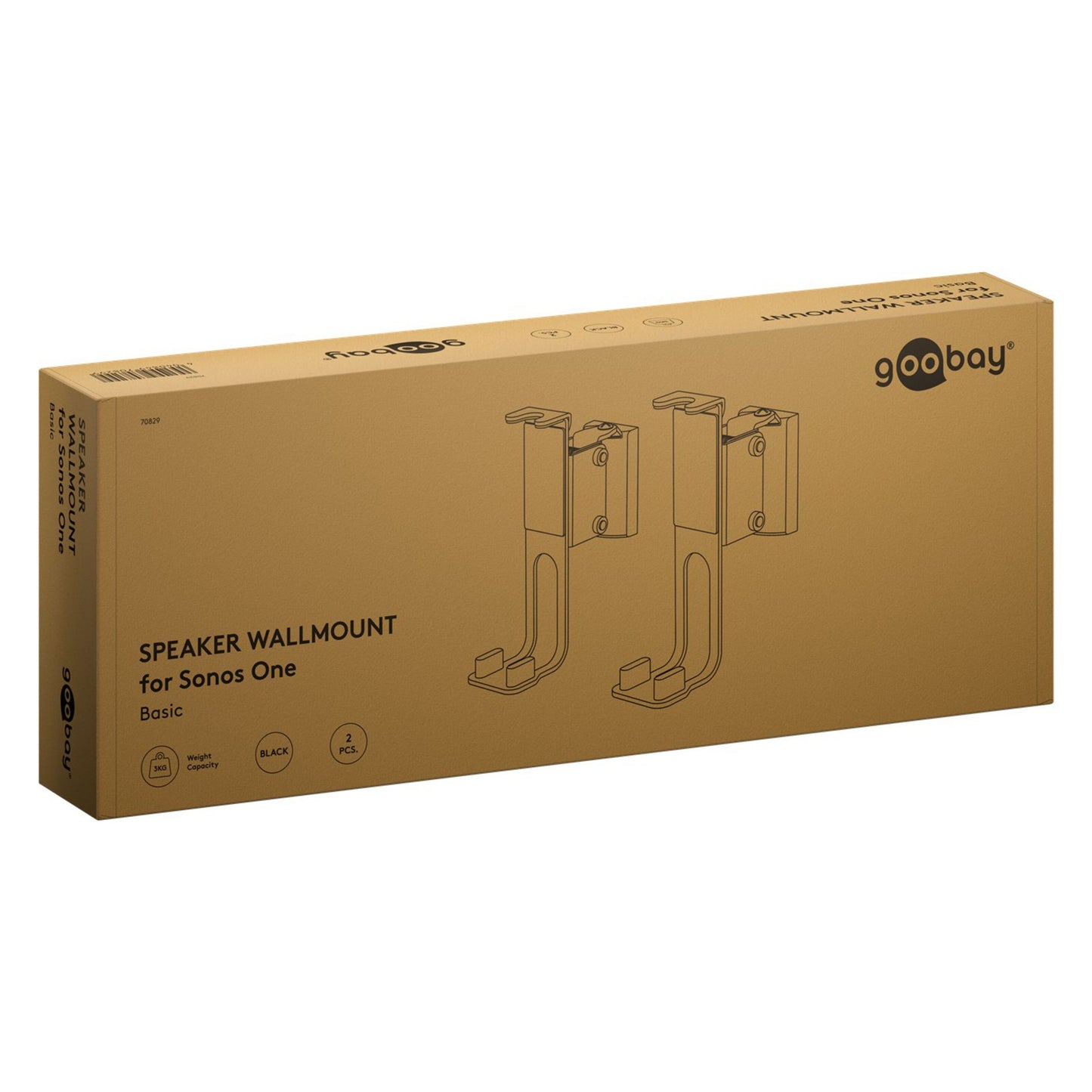 Goobay 2-pak højttalerbeslag til Sonos One/One SL sort, æske viser mounts samt tekst "Basic", "Black", "2 pieces.