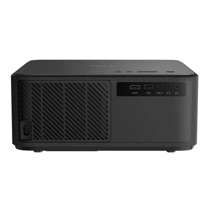 Yaber K2s Premier Theater Full HD-projektor sort, bagfra med HDMI, USB, USB-C, hovedtelefonstik, AV-indgang, køleventil.