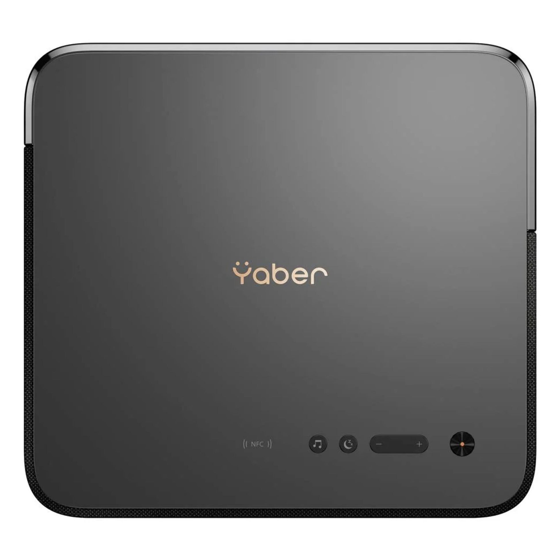 Yaber K2s Premier Theater Full HD projektor sort, topview, afrundede hjørner, centralt logo, kontrolknapper foran, Android TV.
