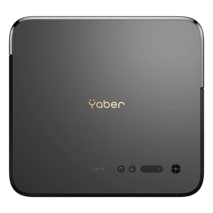 Yaber K2s Premier Theater Full HD projektor sort, topview, afrundede hjørner, centralt logo, kontrolknapper foran, Android TV.