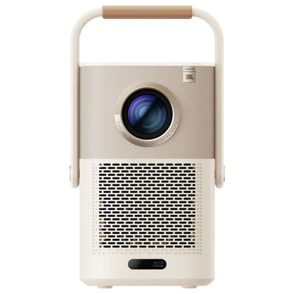 Yaber T2 Plus bærbar Full HD-projektor i beige med brun hank, central linse og JBL-højttaler.