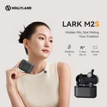 Hollyland Lark M2S Mini Combo trådløs mikrofon 7g, titaniumlegeringsclips, diskret design, clipset på skjorte.