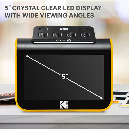 Kodak negativ- og dias-scanner sort/gul med 5" LED-display og topknapper.