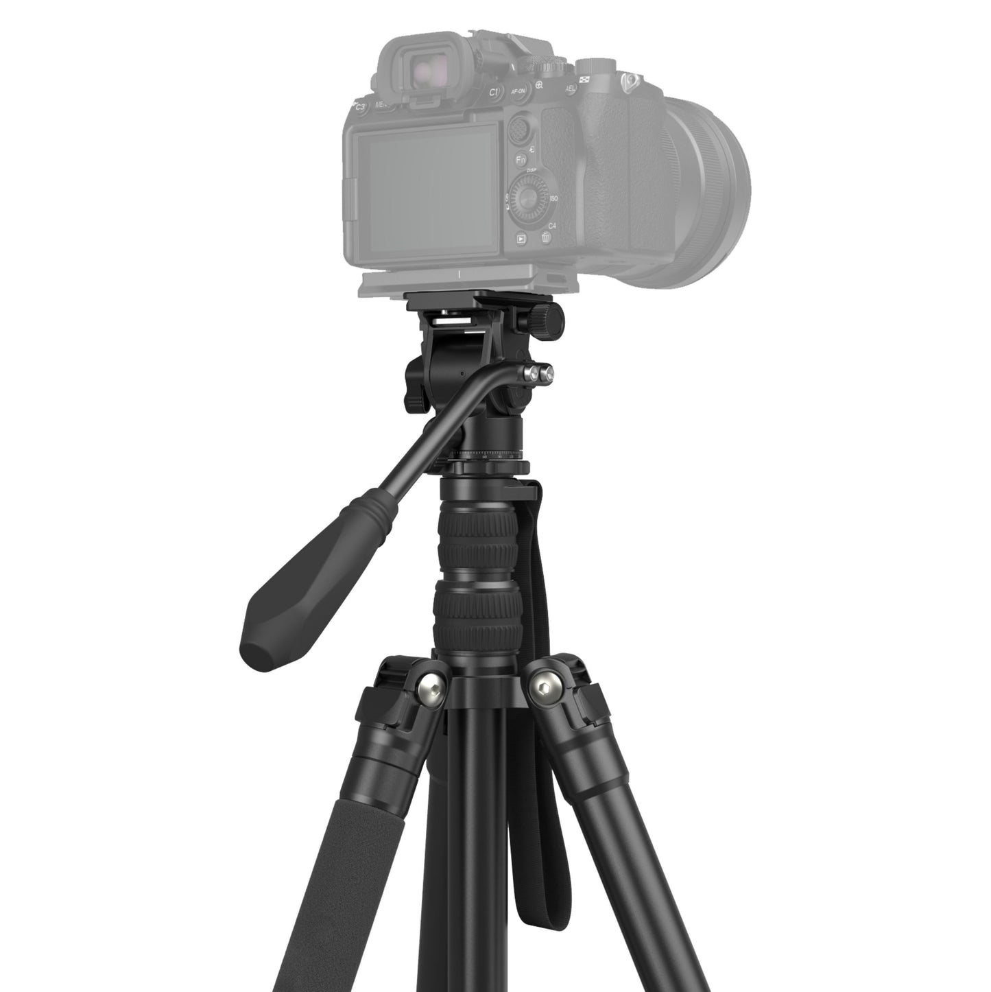 SmallRig 3760 Video Tripod CT180 sort med mobilholder, justerbare ben og panoreringshåndtag, kamera monteret.
