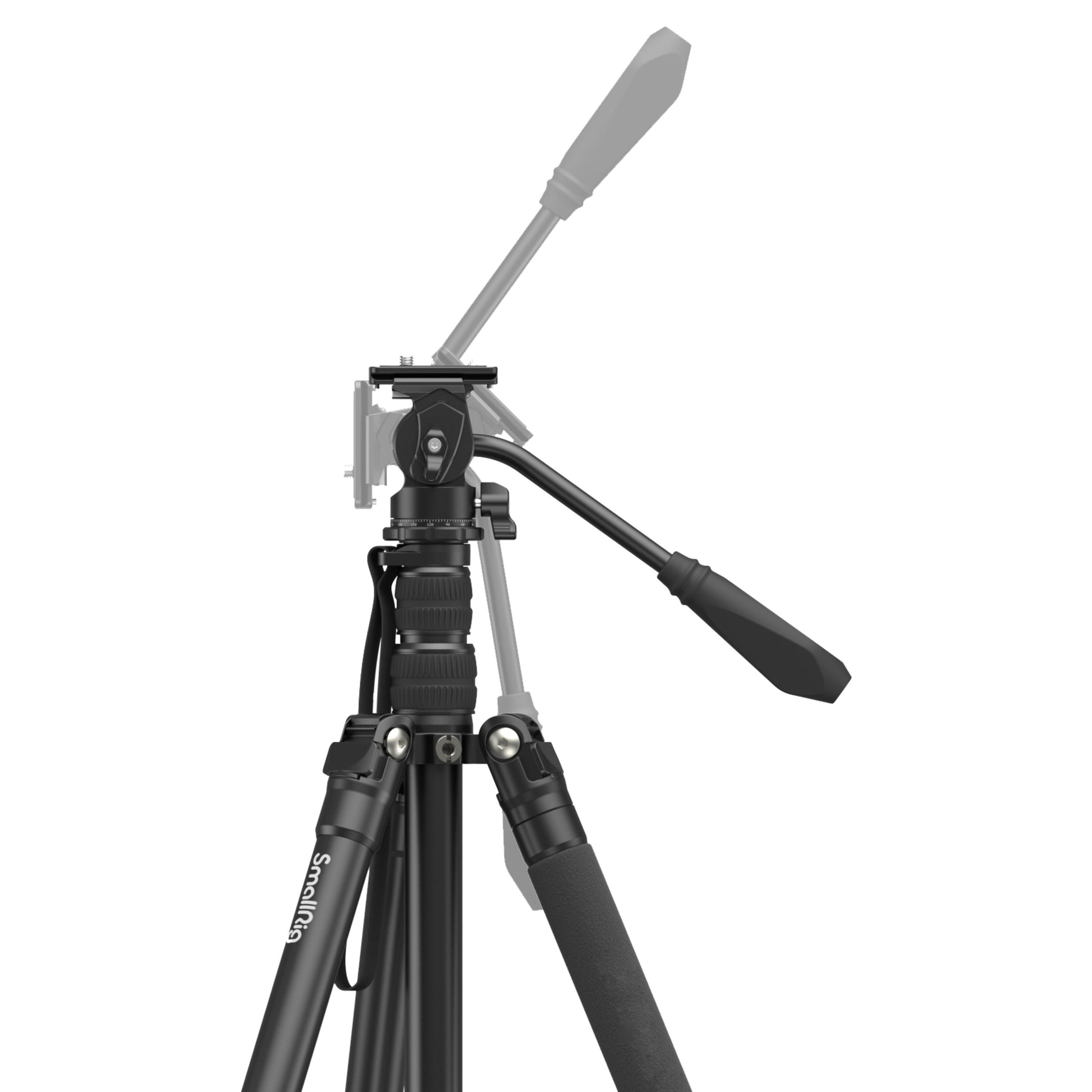 Smallrig 3760 Video Tripod CT180 i sort med mobilholder, justerbart håndtag vist både solidt og halvgennemsigtigt.