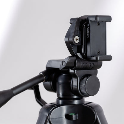 Velbon EX-650 sort stativhoved med håndtag til tilt og pan, inkluderer mobilholder.