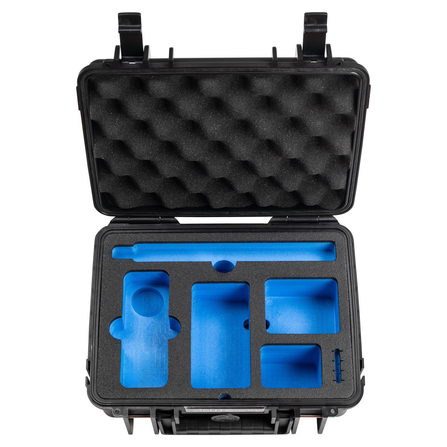 Outdoor Case Type 1000 til Insta360 X4 hardcase sort, vandtæt med formskåret sort skum og blå indlæg.