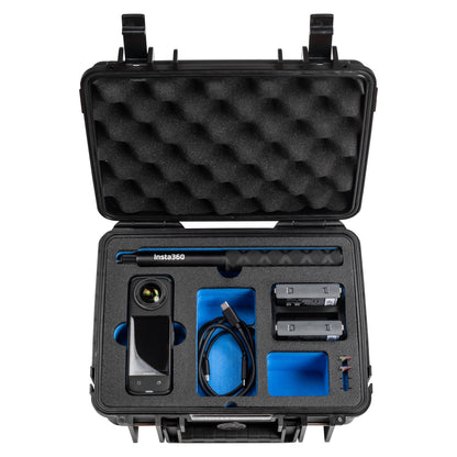 BW Outdoor Case Type 1000 til Insta360 X4 med specialudskåret skum, vandtæt låg og æggebakke-skumpolstring.