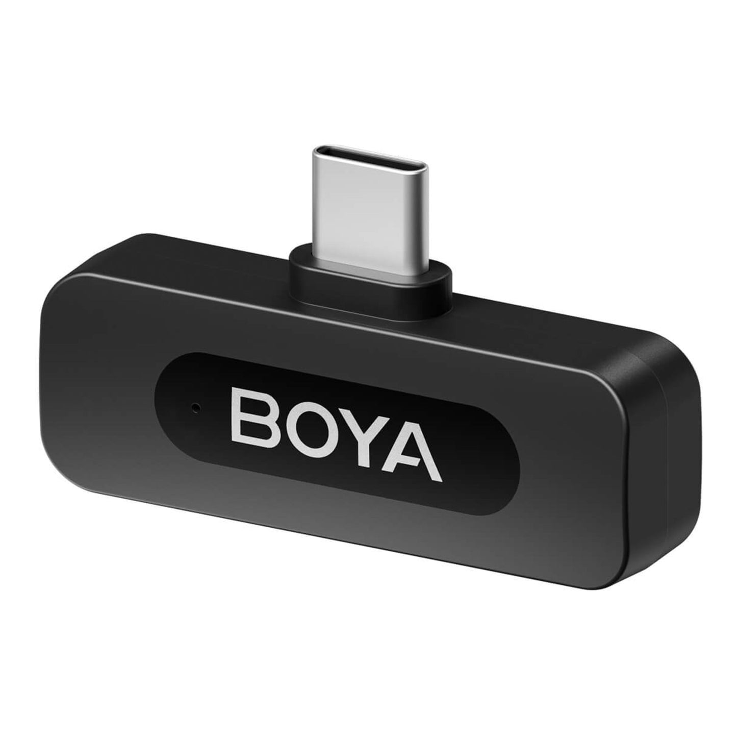 Boya BY-V10 trådløs mikrofon USB-C, sort, kompakt modtager med synligt Boya-logo til smartphones/tablets/laptops med USB-C.