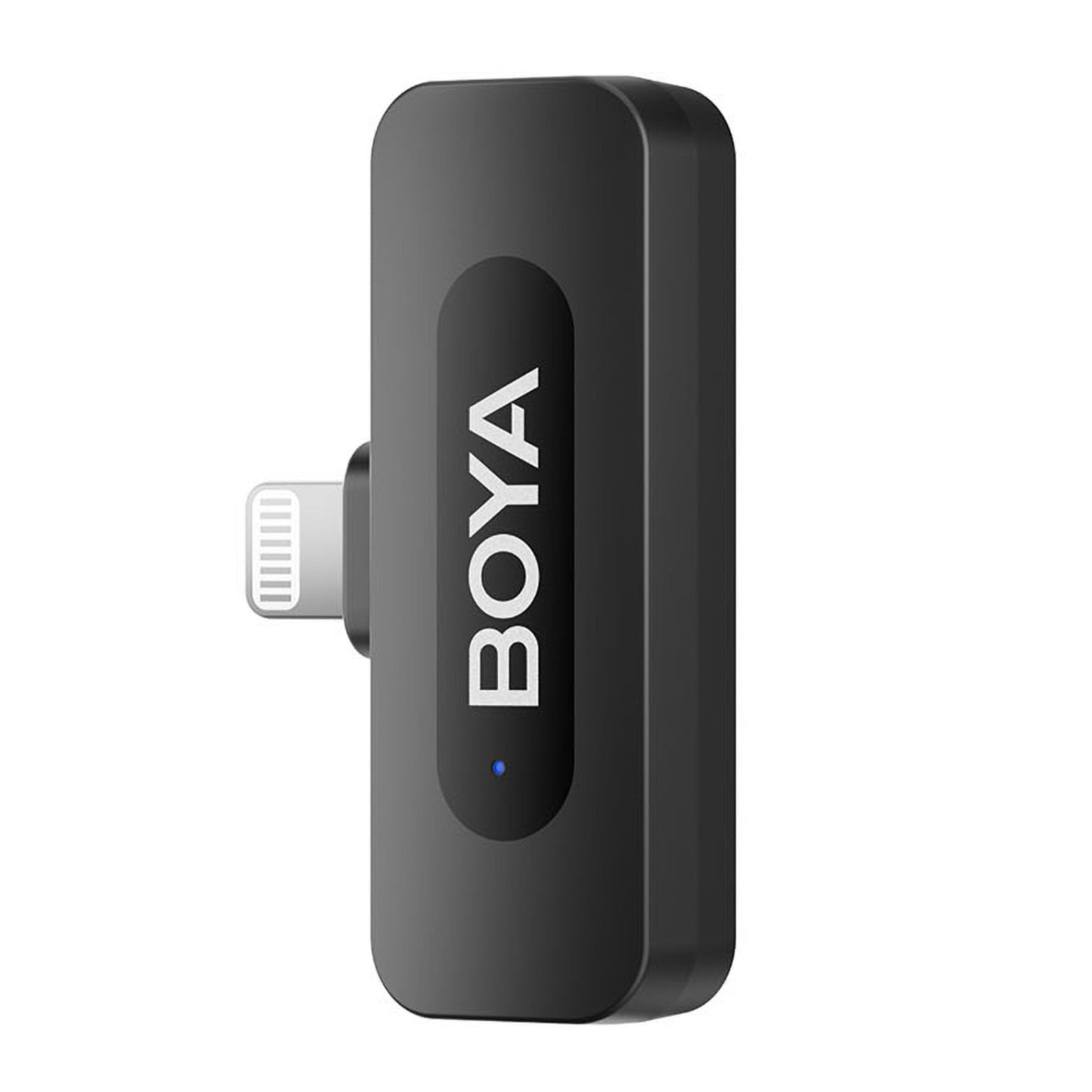 Boya BY-V10 trådløs mikrofon Lightning til Apple-enheder, rektangulær med afrundede kanter og indikatorlampe.