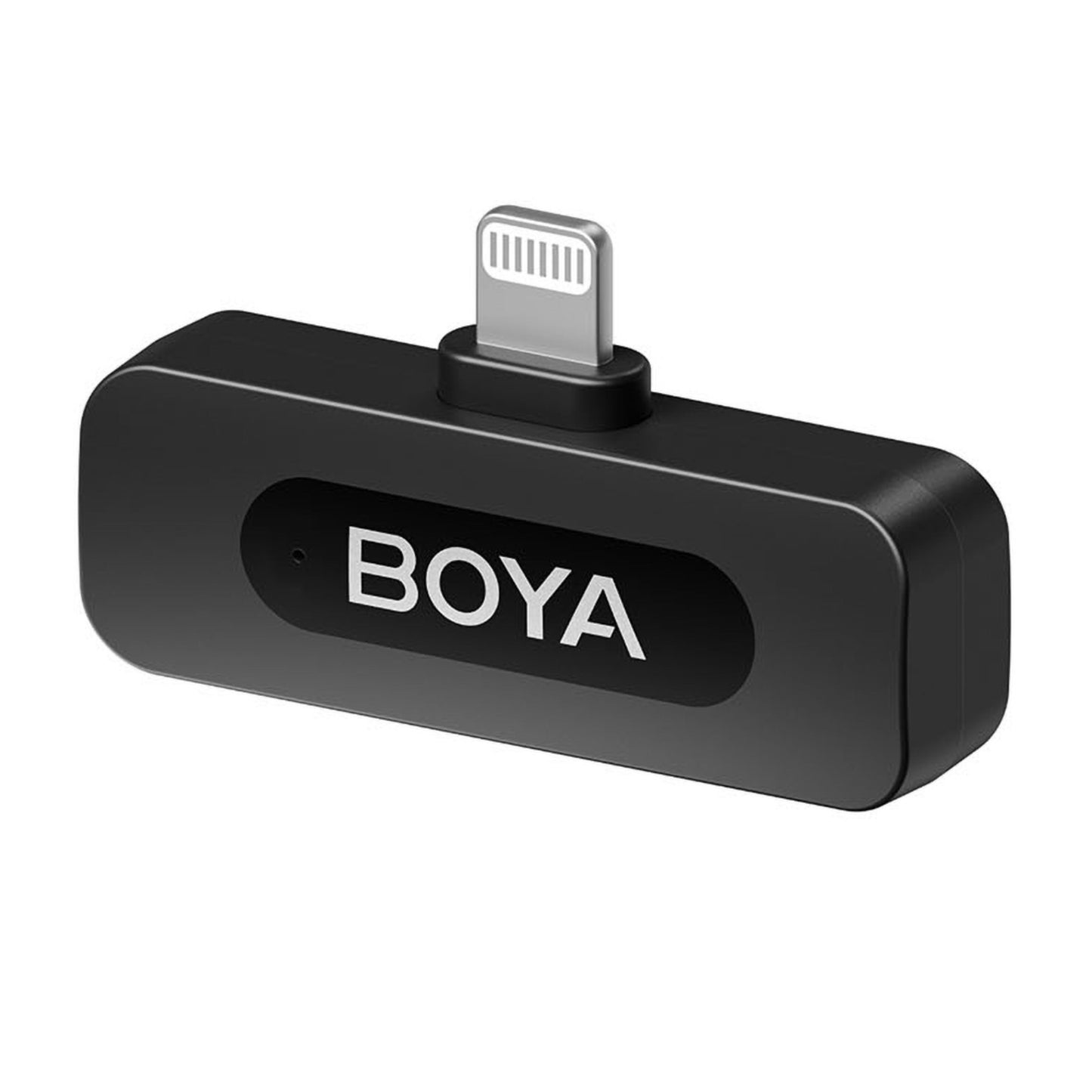 Boya BY-V10 trådløs mikrofon-adapter Lightning sort, rektangulær med afrundede kanter til Apple-enheder.