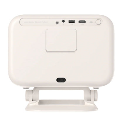 Yaber L2 Plus Full HD projektor bagpanel med porte, knapper og justerbar base, tekst over porte: Ser bedre ud Lyder perfekt med JBL.