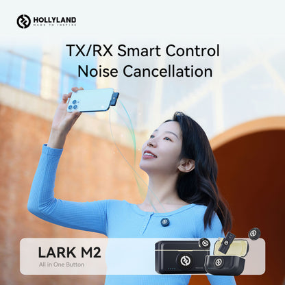 Hollyland Lark M2 Combo trådløst mikrofonsystem USB-C TX/RX Smart Control Noise Cancellation.