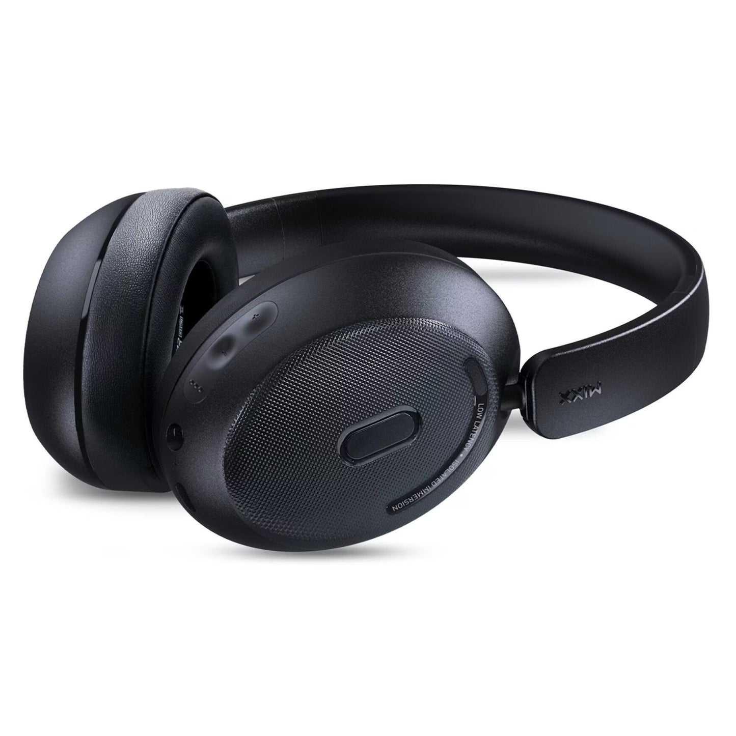 MIXX StreamQ sorte over-ear trådløse TV-hovedtelefoner med StreamPort-sender, bløde ørepuder, 3D-lyd, kontrolknapper.