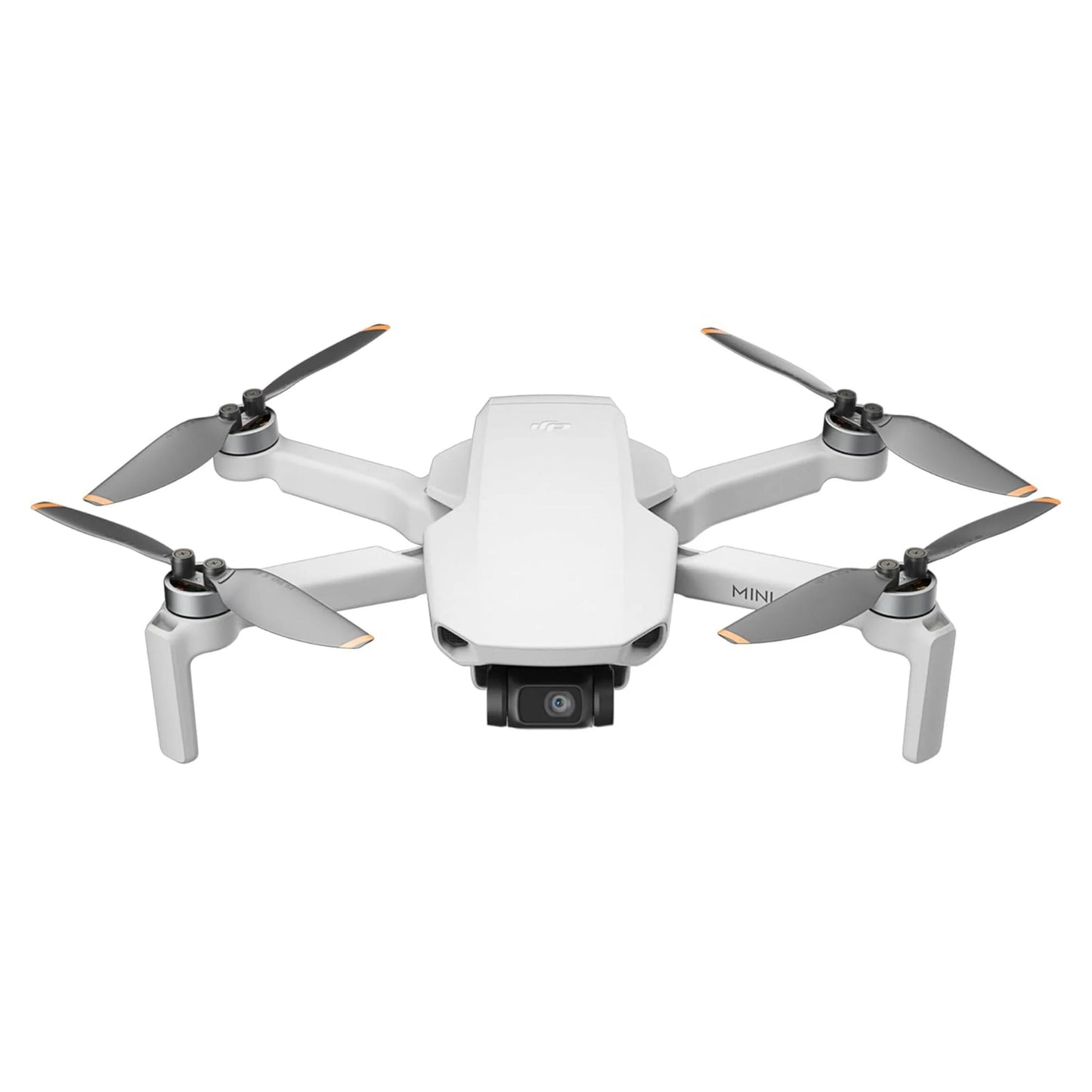 DJI Mini 4K Fly More Combo drone med 4K kamera, fire sorte propeller, kompakt design, set fra let hævet vinkel.