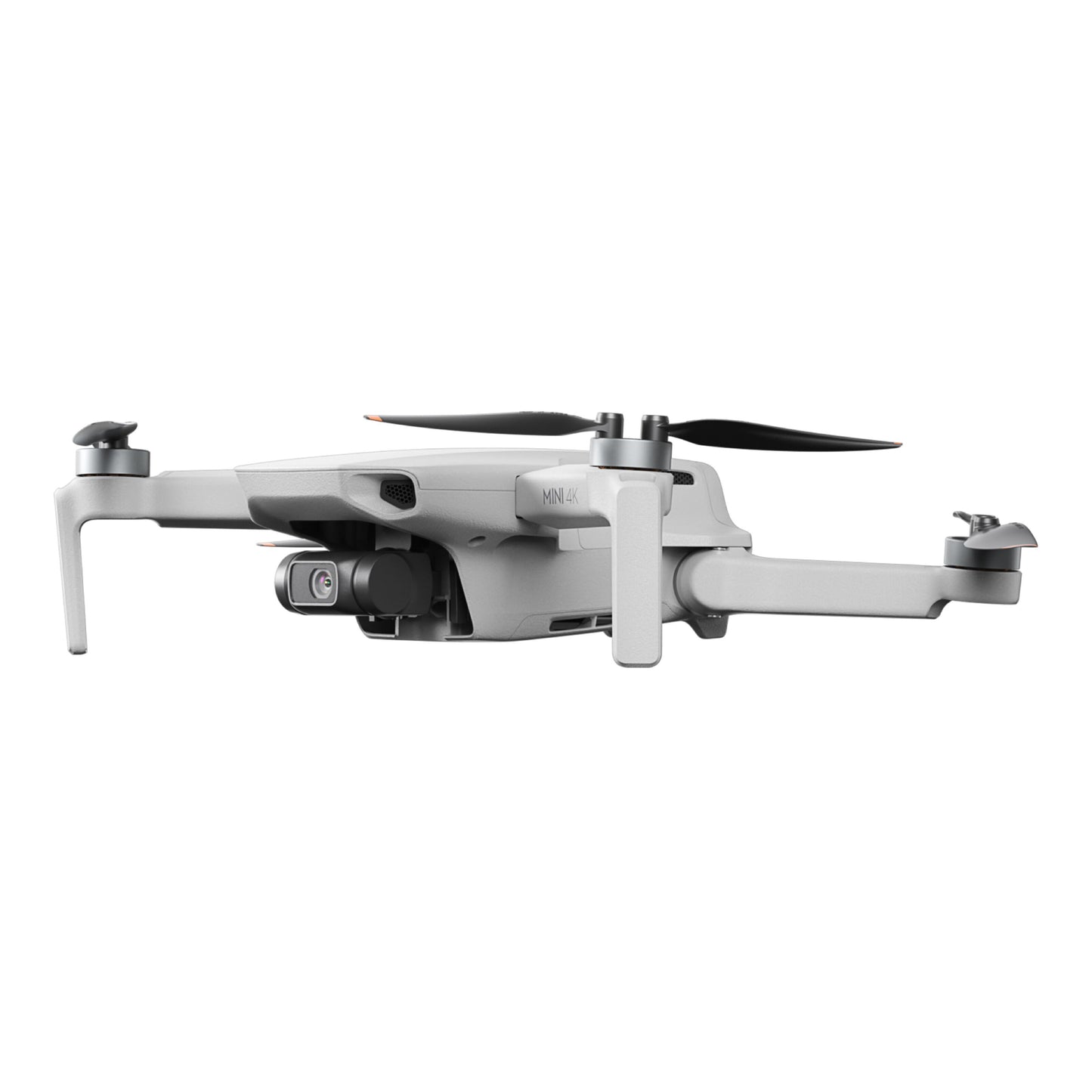 DJI Mini 4K Fly More Combo grå drone med frontkamera, fire propellerarme og 4K videooptagelse.