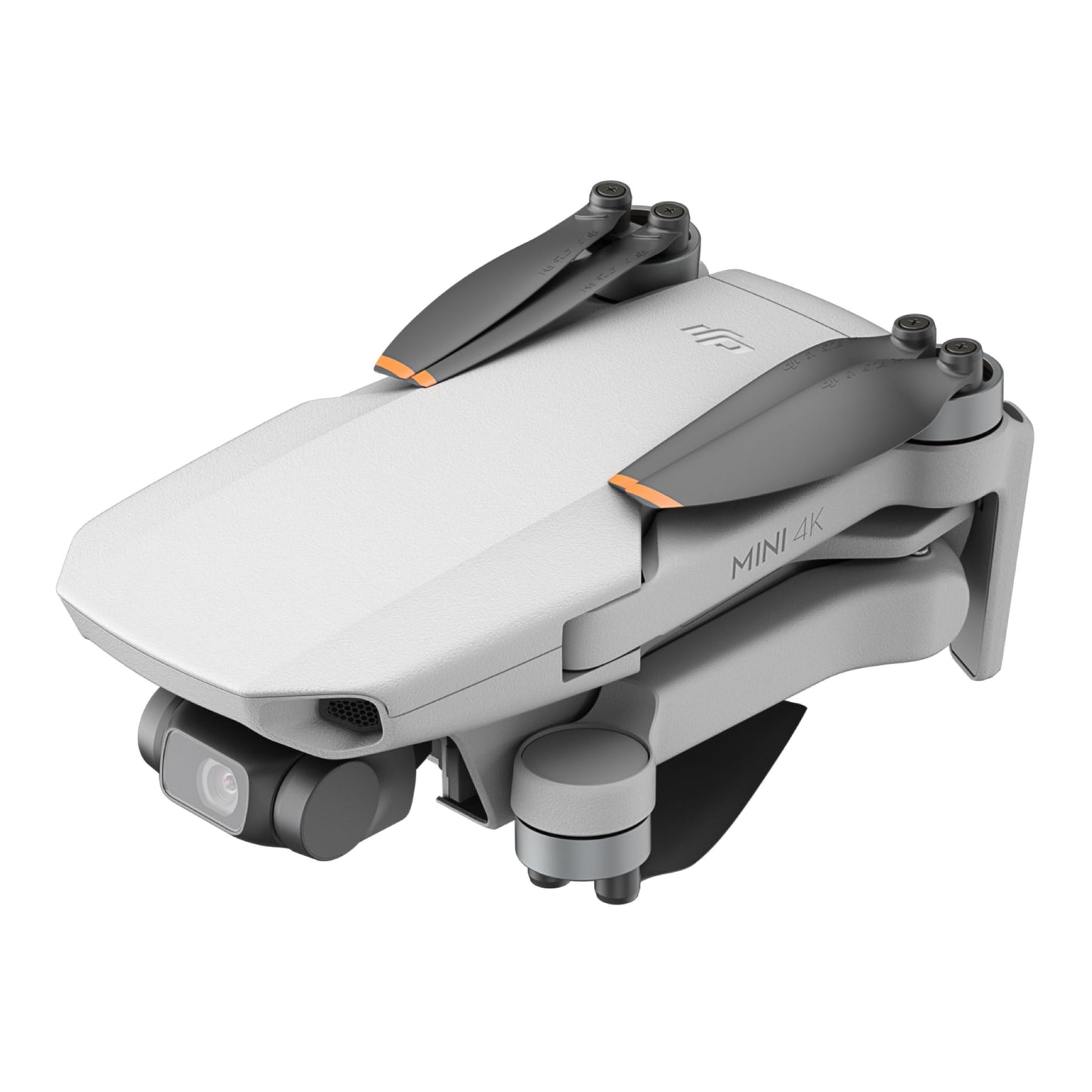 DJI Mini 4K Fly More Combo drone med 4K-video, sort propel med orange spidser, MINI 4K-logo og frontkamera.