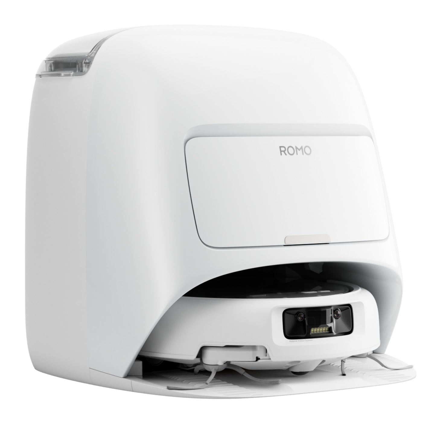 DJI ROMO S robotstøvsuger og -moppe med 3D LiDAR, vandtankversion, delvist i selv-tømmende dokningsstation.