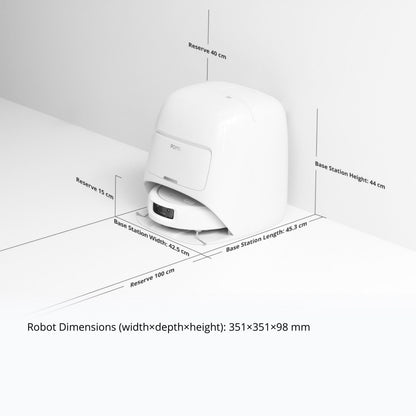 DJI ROMO S robotstøvsuger og moppe 3D LiDAR vandtank, i selv-tømmende dock 42,5×43,5×44 cm, robot 351×351×98 mm.