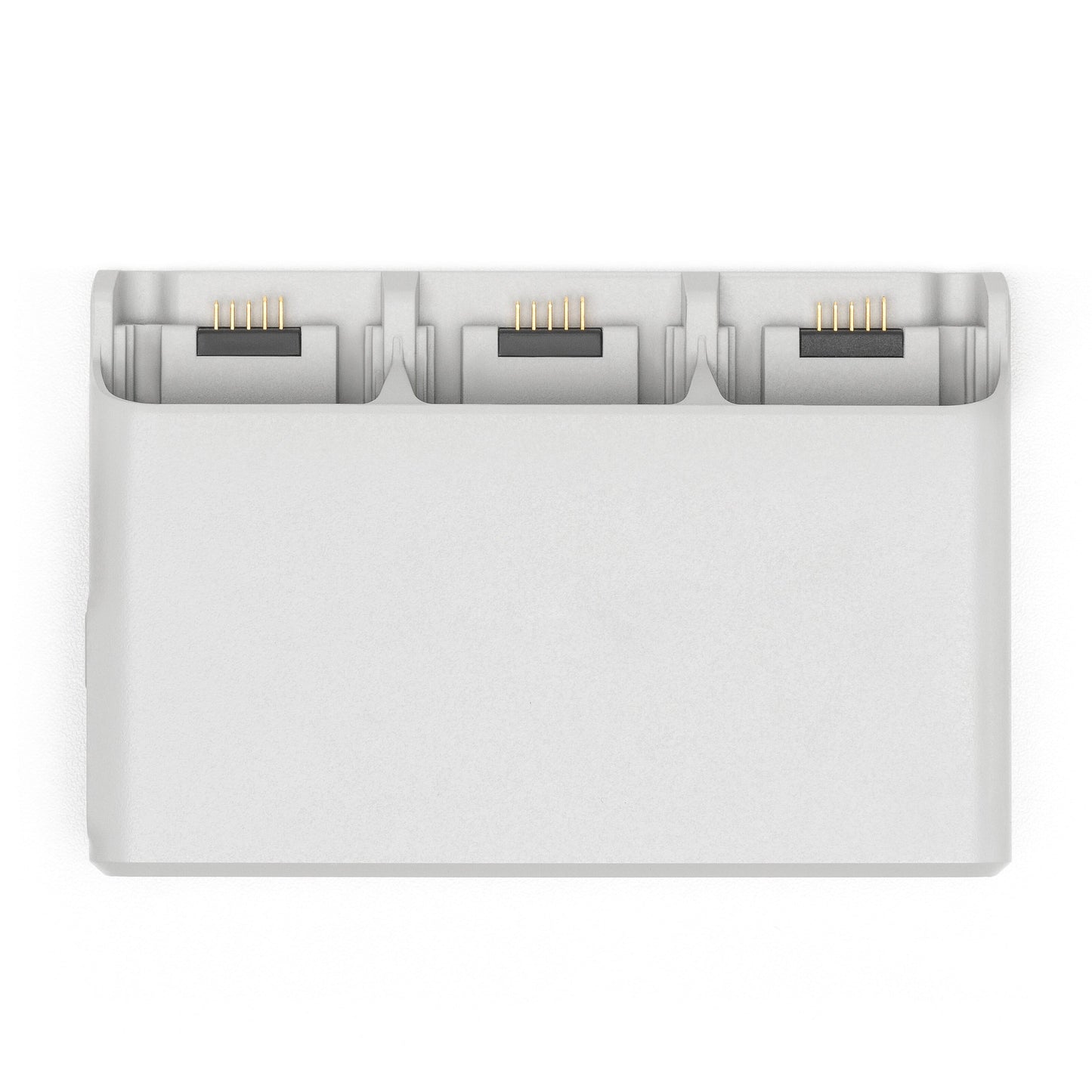 DJI Neo opladningsstation med tre slots og guldkontakter til DJI Neo-batterier.