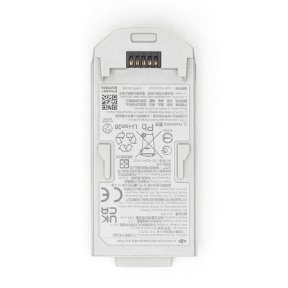 DJI Neo gråt rektangulært dronebatteri sæt oppefra med tekniske specifikationer, advarsler og certifikater på label.