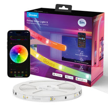 Govee RGBIC LED-lyssnor 5m Wi-Fi app-styret segmenteret farvestyring musik-sync klipbart med Govee-app på smartphone.