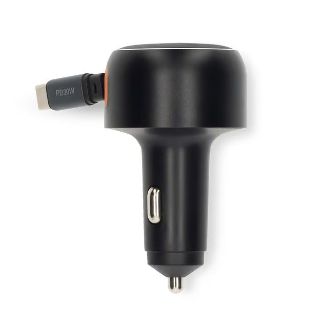 Nedis biloplader med udtrækkeligt USB-C-kabel, 30W PD, 0,7 m