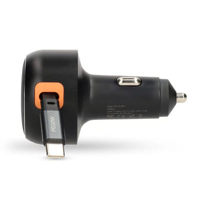 Nedis biloplader med udtrækkeligt USB-C-kabel, 30W PD, 0,7 m