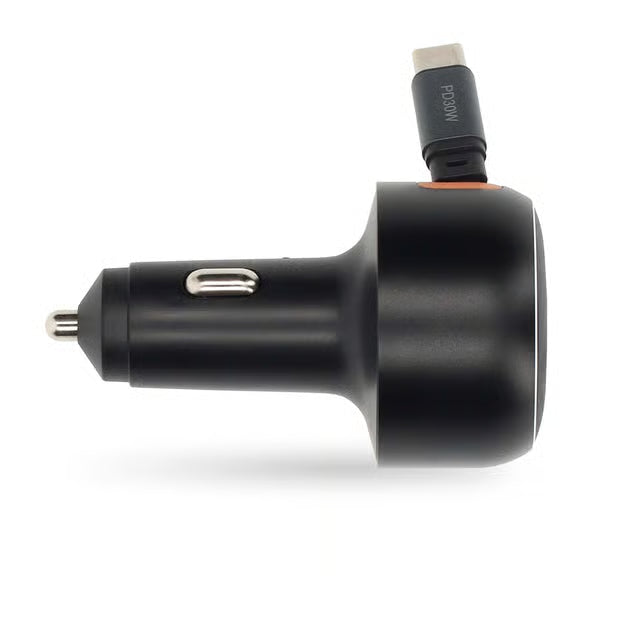 Nedis biloplader med udtrækkeligt USB-C-kabel, 30W PD, 0,7 m