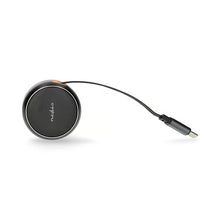 NODUS sort, rund biloplader med 0,7 m udtrækkeligt USB-C-kabel, 30 W PD-hurtigopladning, »nodus« på forsiden.