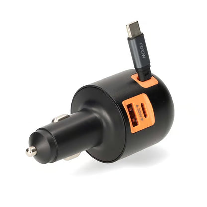 Nedis biloplader med udtrækkeligt USB-C-kabel, 2 porte, 60W PD, 0,7 m