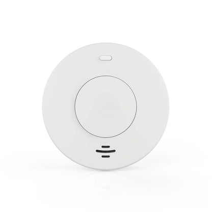 Nedis WiFi brandalarm 10 år, hvid, rund, central knap og to ventilationsåbninger nederst.
