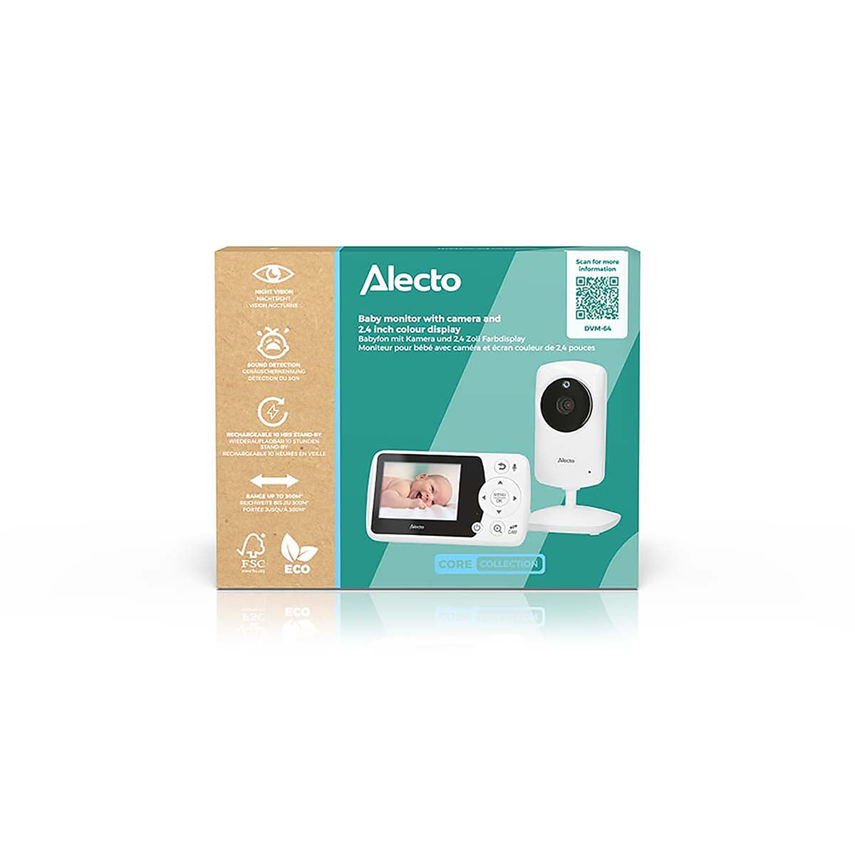 Nedis Genopladelig Babymonitor æske med kamera, monitor med babybillede, eco mode, 24h farvedisplay, babyovervågning.
