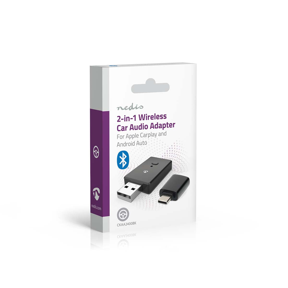 Nedis trådløse CarPlay og Android Auto adapter til bil, sort, USB forbindelse.